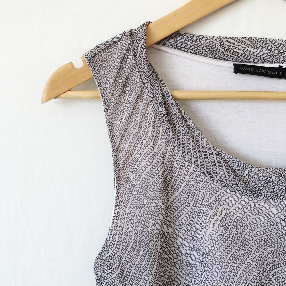 DAVID LAWRENCE Size 10 Beige Grey Abstract Sleeveless Ruffle Chiffon Top Career - Picture 2 of 12